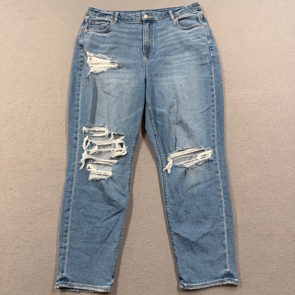 American Eagle Mom Jeans Women's 16 Blue Tapered High Rise Ripped Distressed